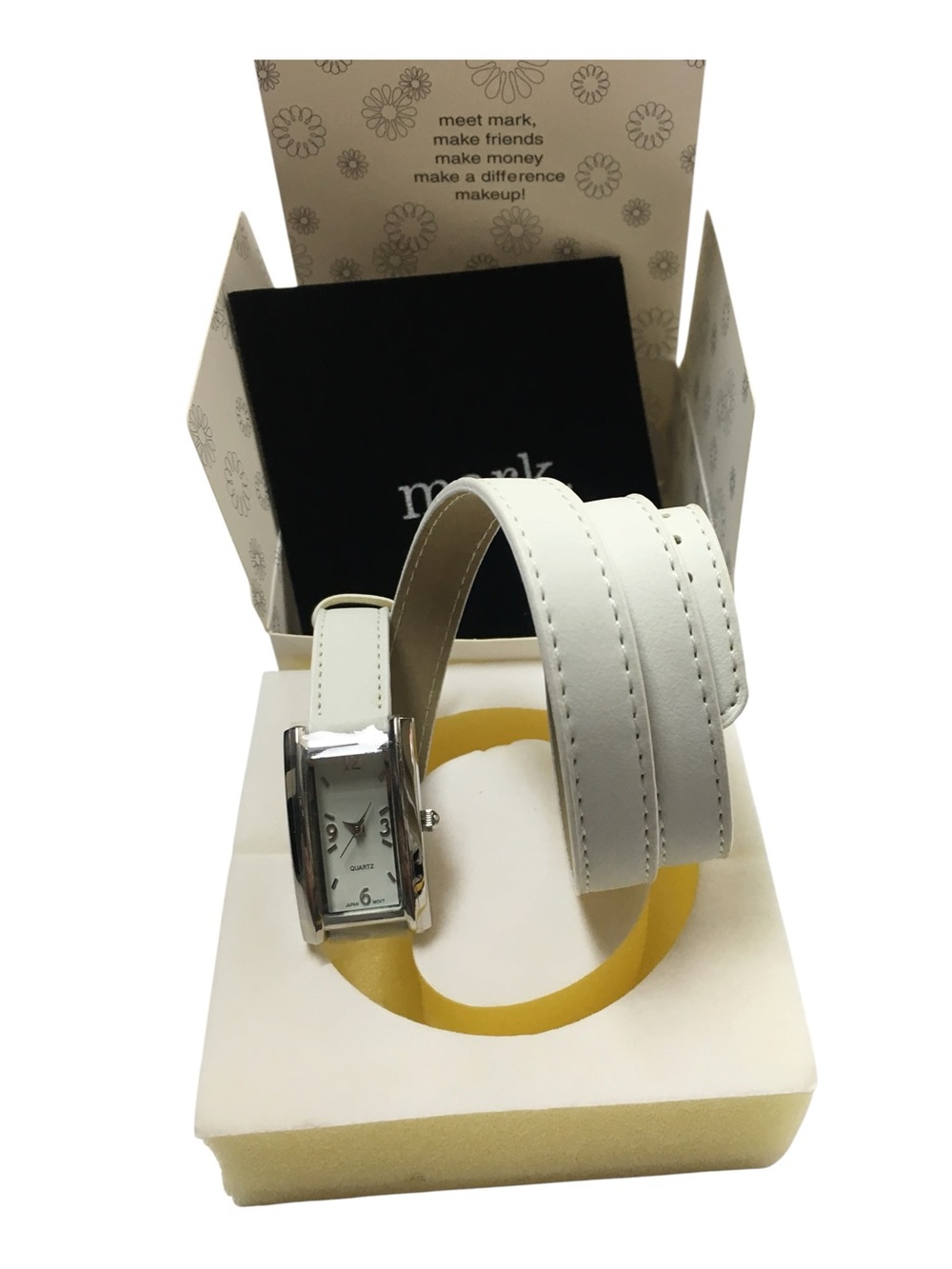 mark. Skinny Wrap Watch Faux Leather Silvertone Rectangle Face Avon 2004 RARE